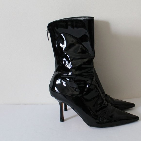 Jimmy Choo Patent Leather Front Strap Detail Ankle Boots Black Size 38.5 - Picture 4 of 8